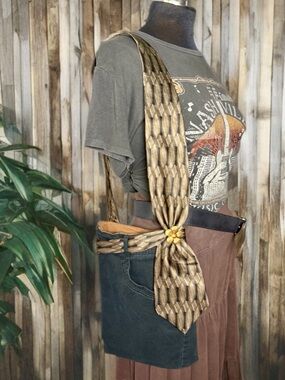 Upcycled Black Denim Pocket Purse Boho Scarf Strap Festival Crossbody Bag